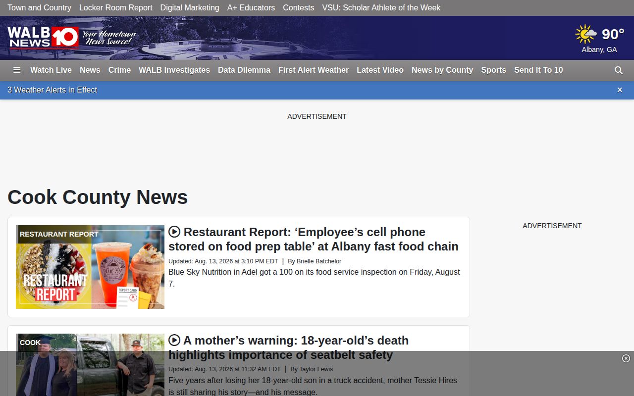 WALB Cook County crime news page for local arrest and public-safety reporting