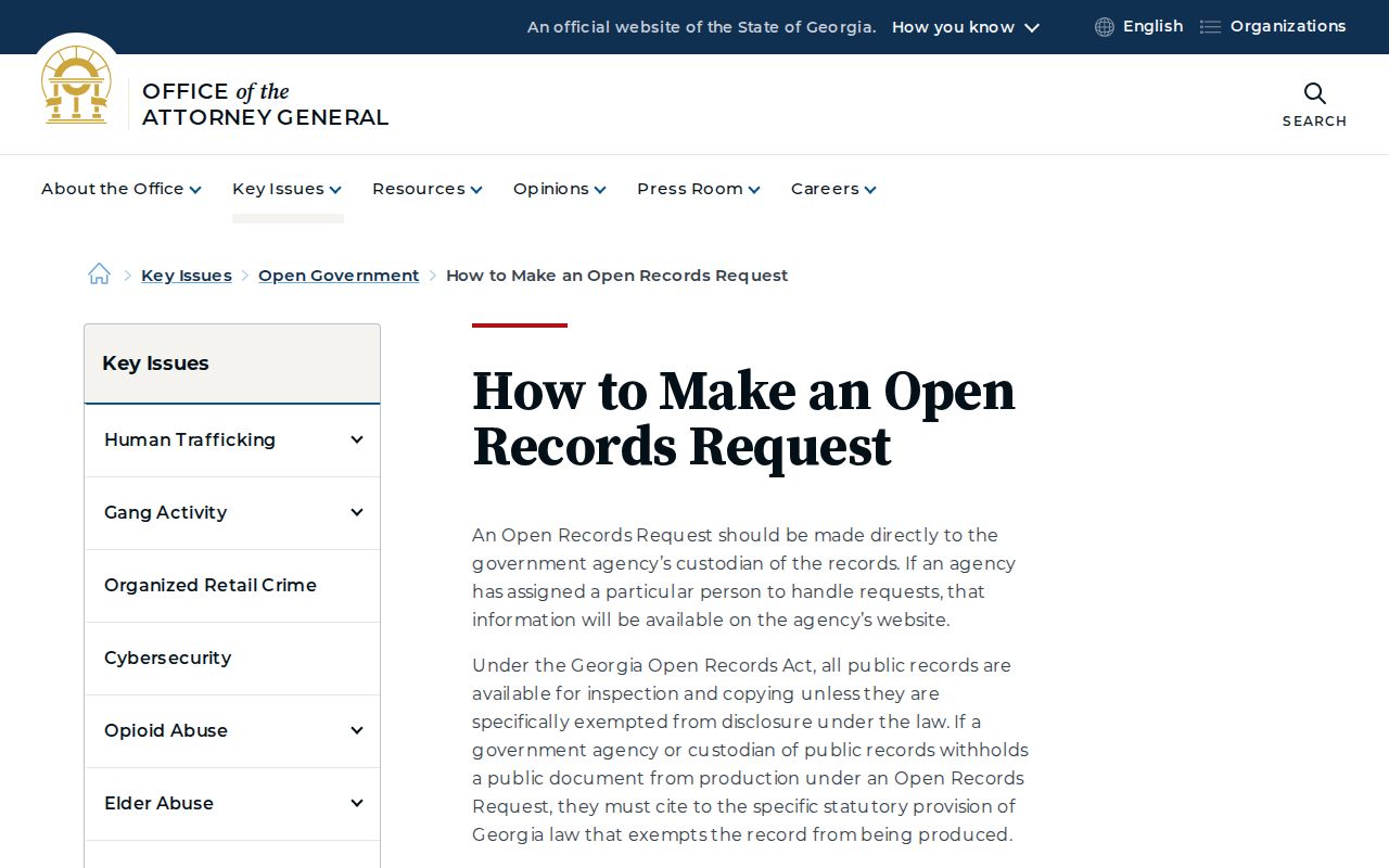 Georgia open records request guidance for Cook County booking records